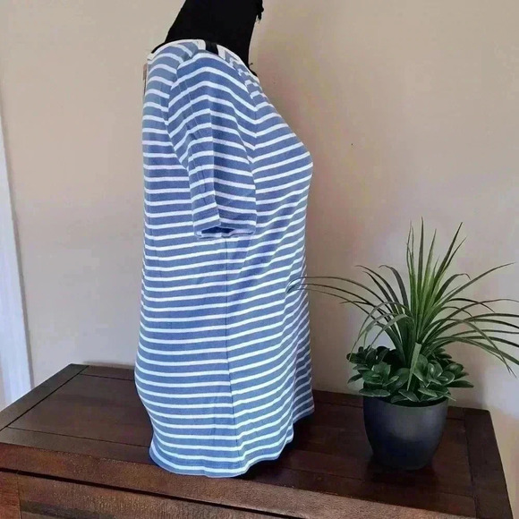 ❤ NWT Tommy Hilfiger Striped T-shirt Blue White Boatneck Tee Medium Short Sleeve - Picture 4 of 15